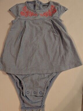 Carter's Blue & White Striped Bodysuit with Coral Floral Embroidery Sz 24M